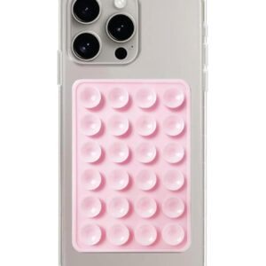 VRONZO Suction Phone Case Anti-Slip Silicone Back Cover, Multipurpose Hands-Free Sticky Pads for Phone Adhesive Mount for Selfies Videos Mirror (Pack of 1) (Light Pink)