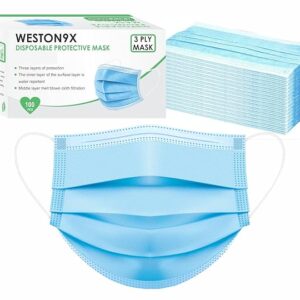 WESTON9X 3 Cotton Ply Mask have Nose Pin Blue, Soft Loops Pack of 100, Unisex